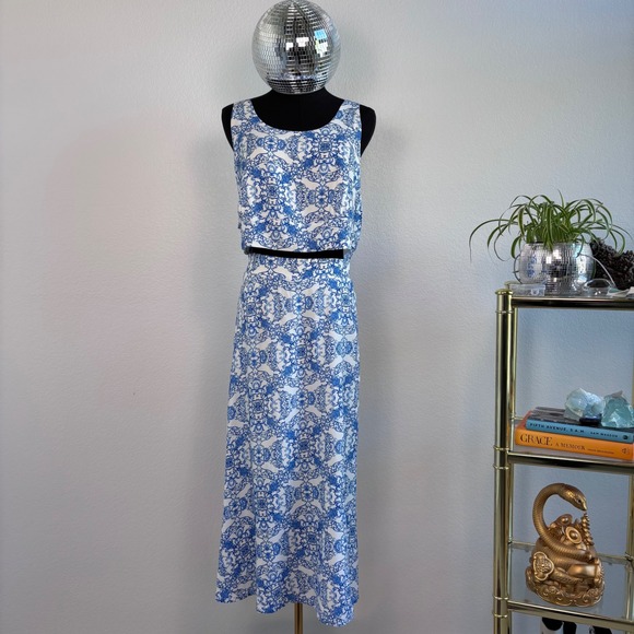 Joie Mosaic Print Crop Top and Midi Skirt Set, NWT Women's XL, Santorini Blue - Picture 2 of 16